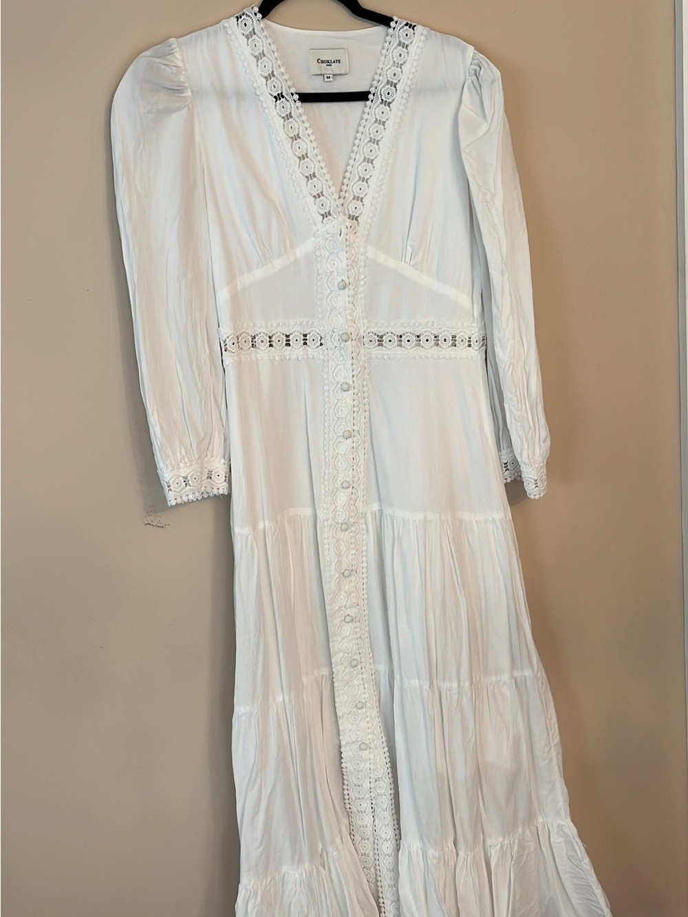 Cream Crochet Trim Maxi Dress - Cottagecore Lace Detail